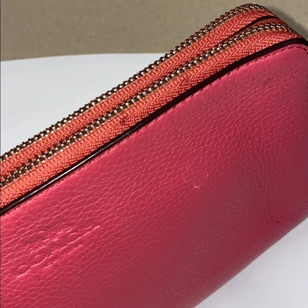 Coach Pink Pebbled Leather Double Wallet Wristlet
